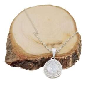 silver pear halo pendant-1